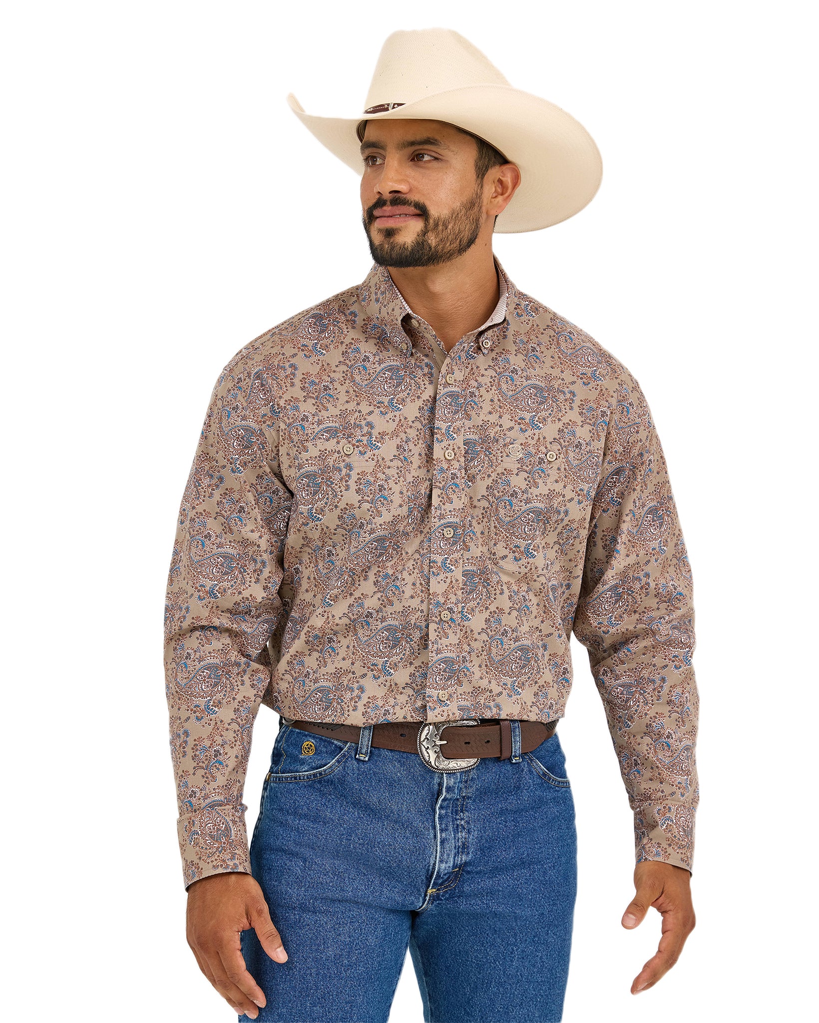 Wrangler Mens George Strait Collection Shirt Brown Multi Wrangler Mens George Strait Collection Shirt Brown Multi