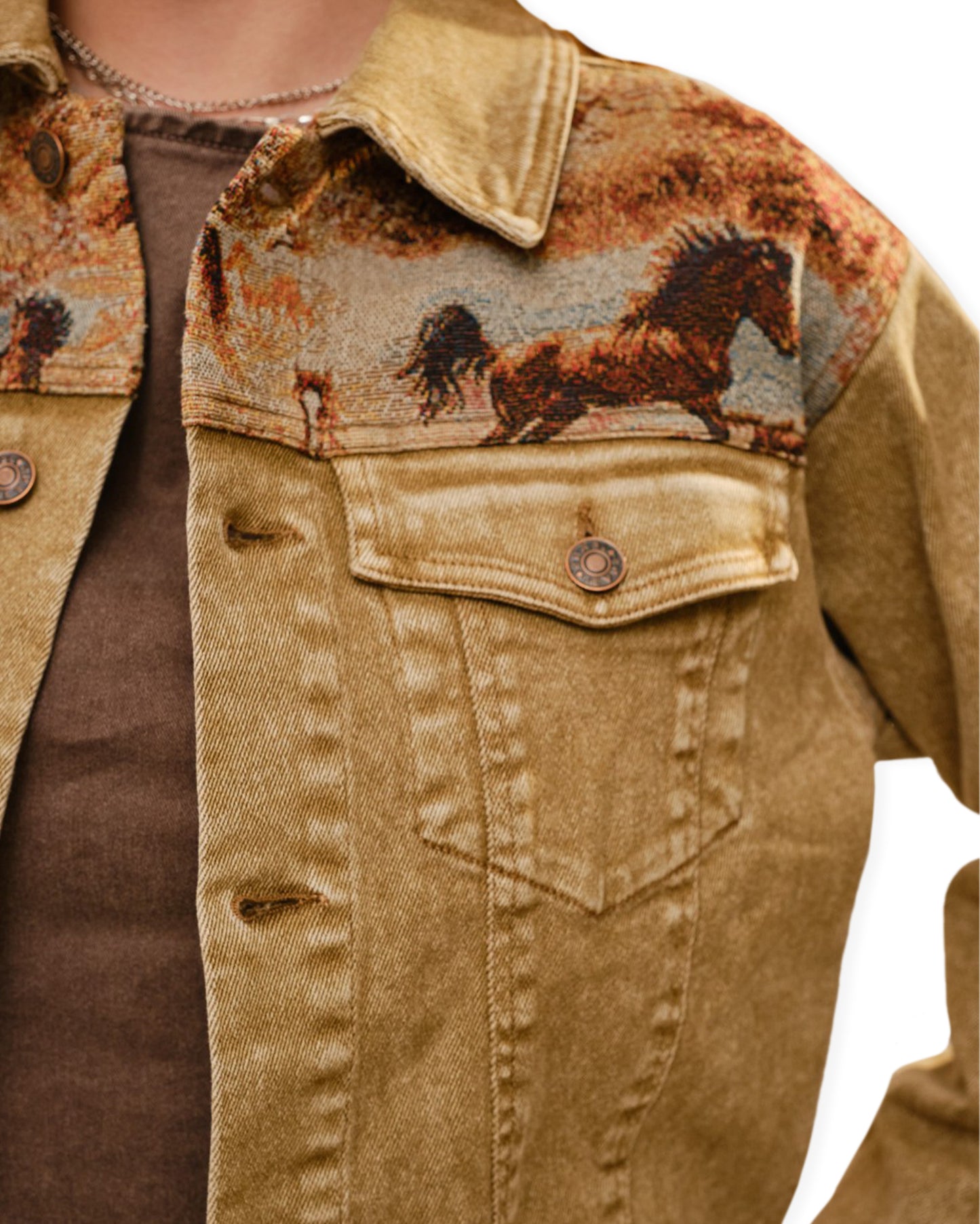 Women's Western Tapestry Denim Jacket - 23723J-Washed-Brown