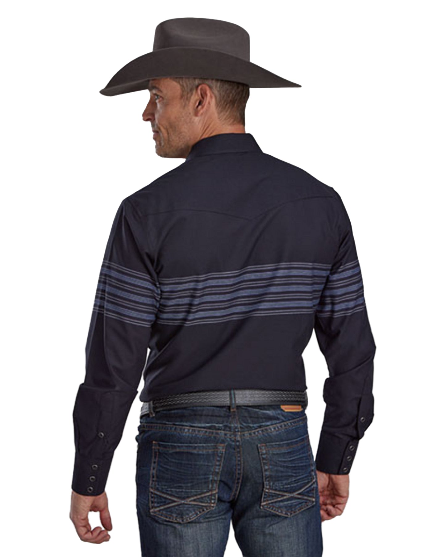 Mens Black And Blue Border Stripe Long Sleeve Snap Western Shirt - 01-001-0043-0675 Bl