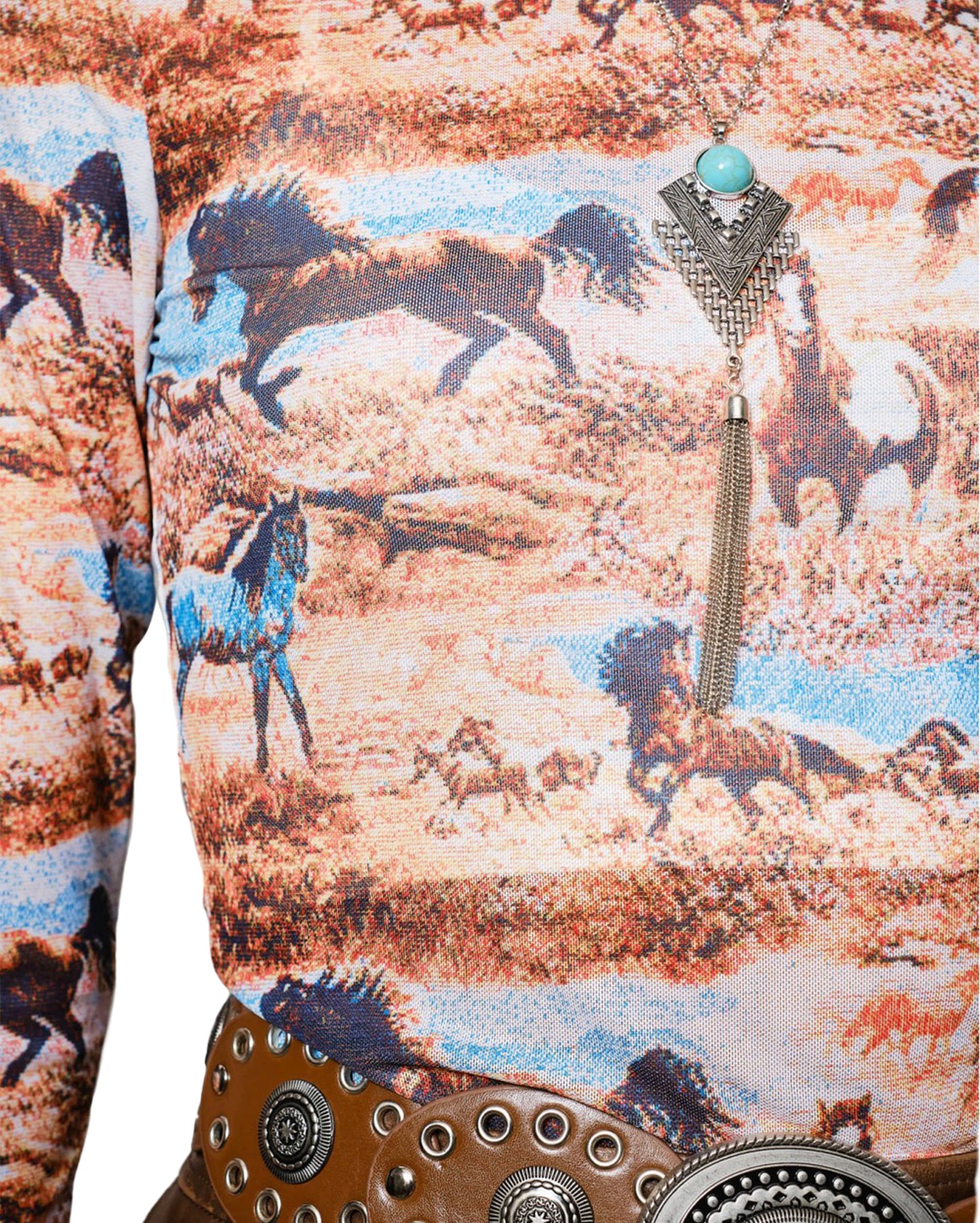 Women's Western Mesh Mock Neck Top