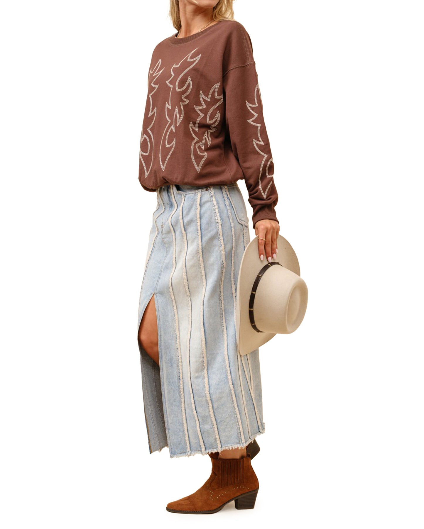 Women's Western Boots Stitch Pullover Sweatshirt