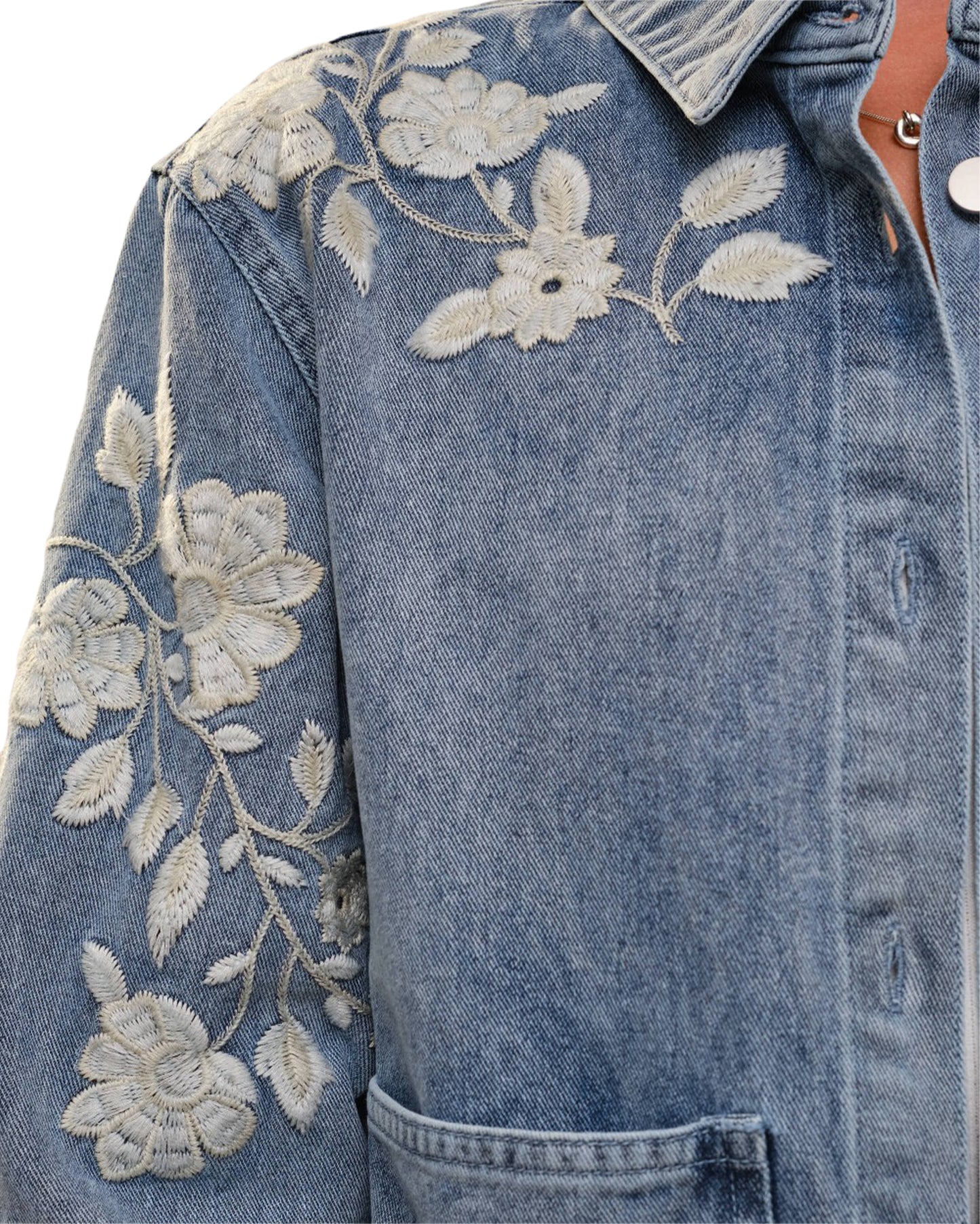 Women's Denim Jacket With Floral Embroidery