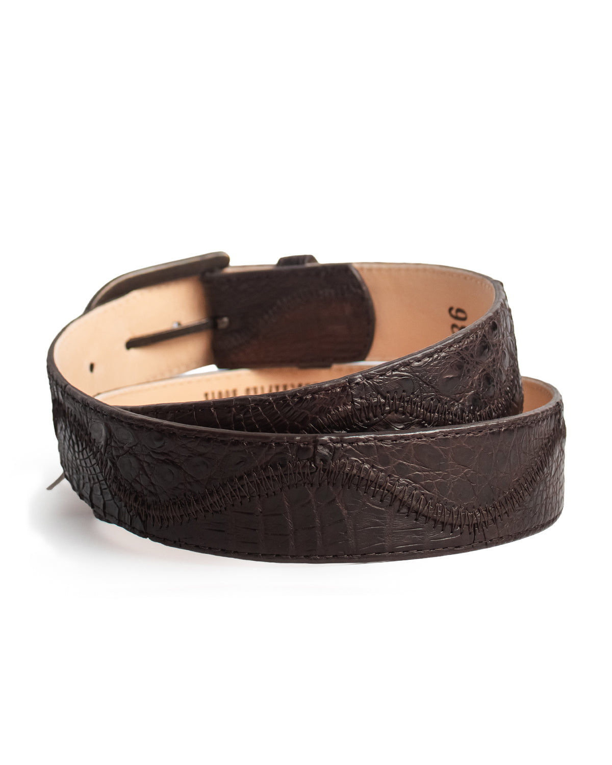 Mn Chocolate Caiman Embroidery & Patchwork Waves Belt - Cb301