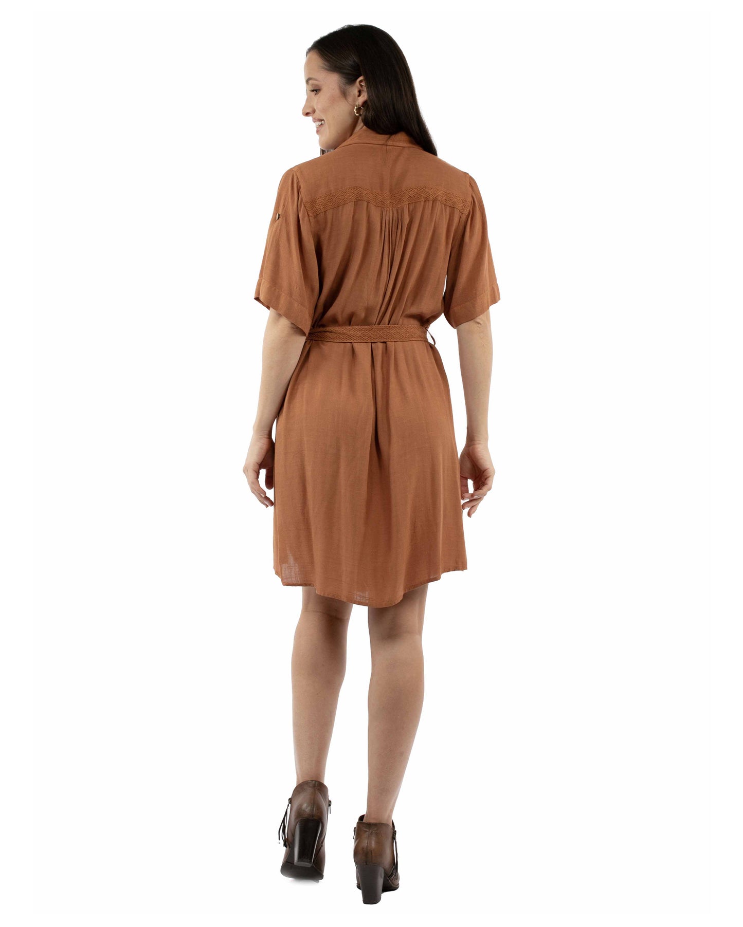 Women's Button Front Dress With Tie Belt