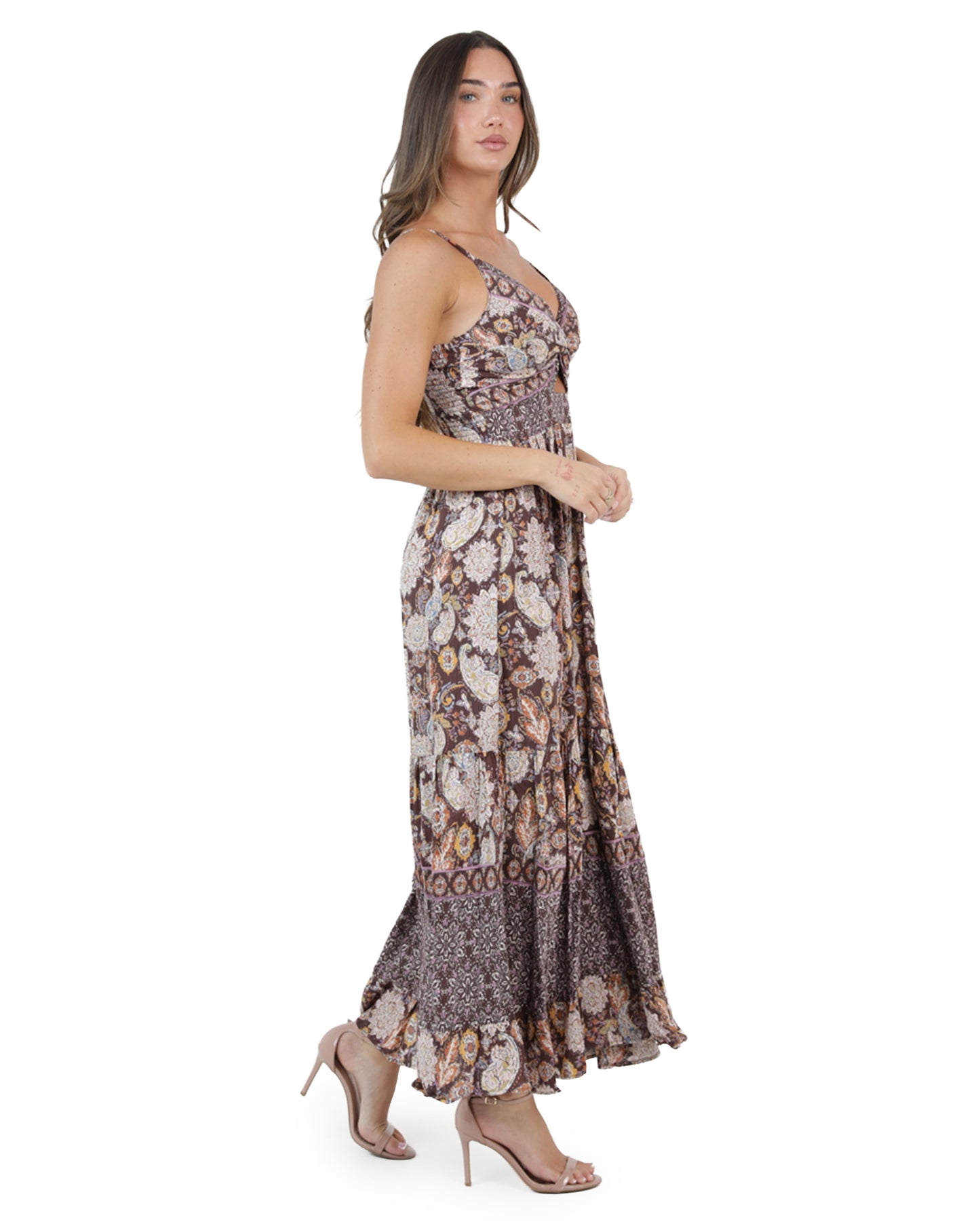 Women's Twist Front Cut Out Maxi Dress - F4F50-A990-Chocolate