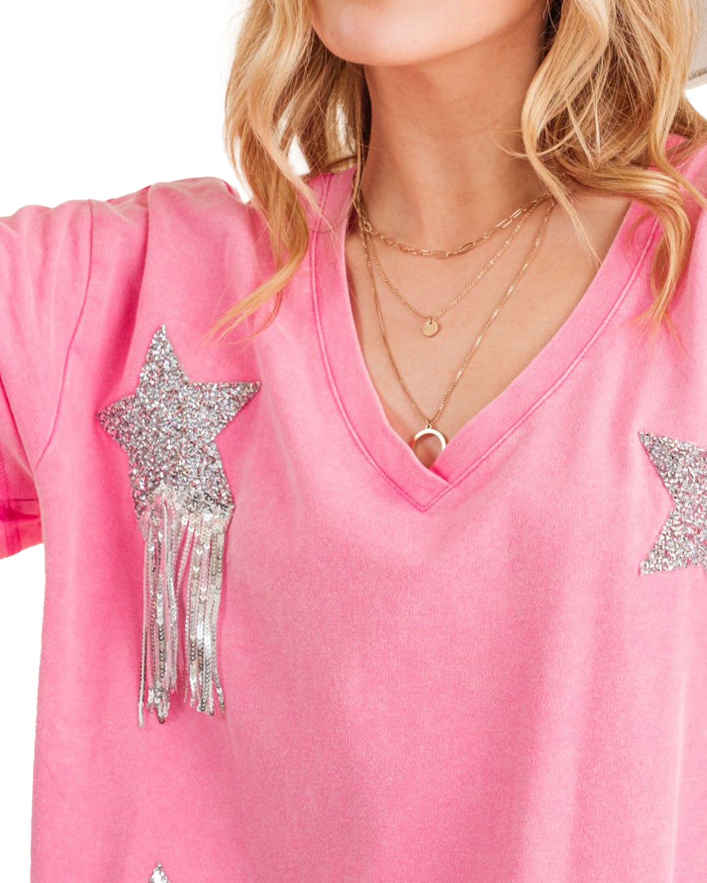 Women's Star Studded Fringe T-Shirt Dress