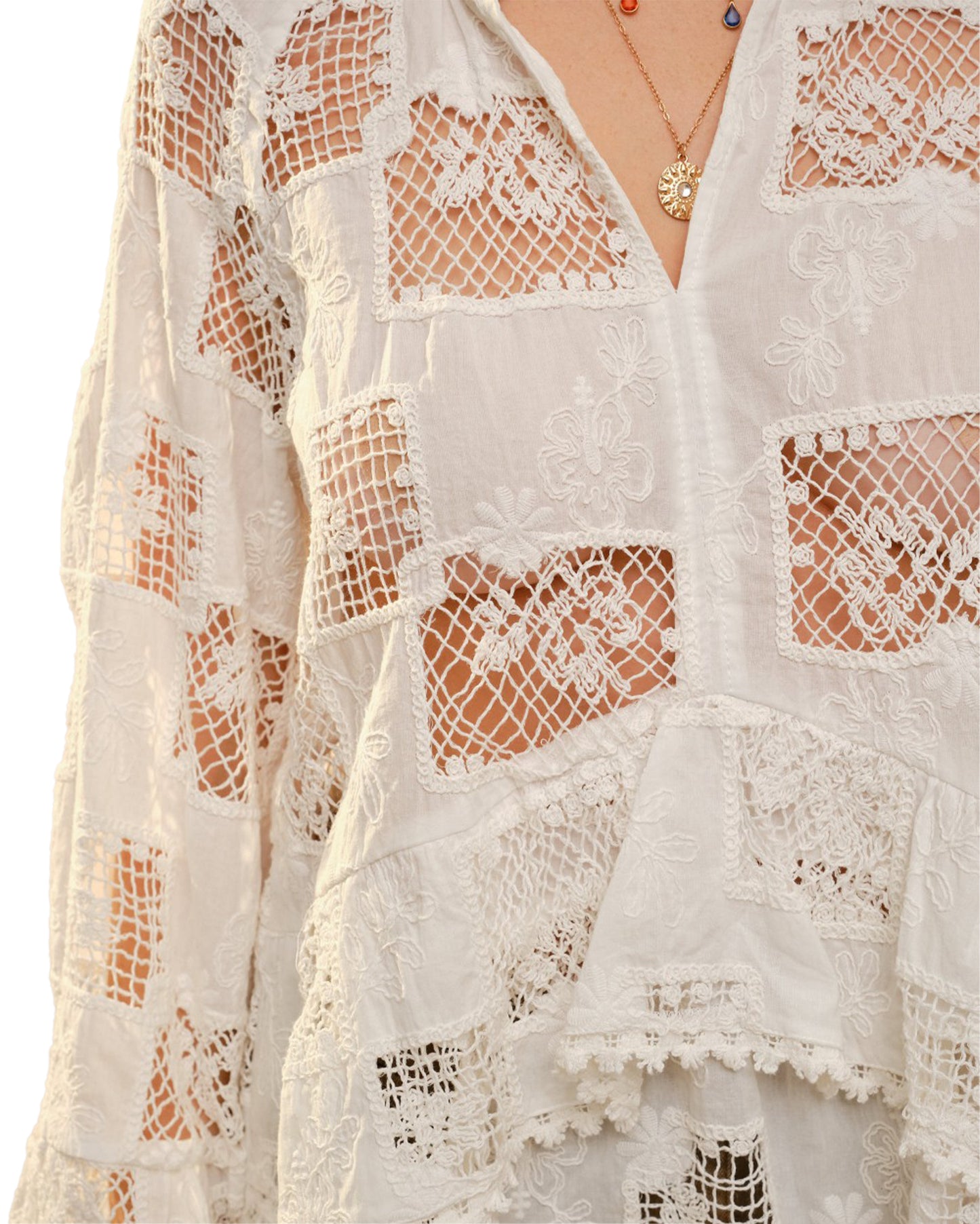 Women's Ruffle Sleeve Crochet Peplum Top