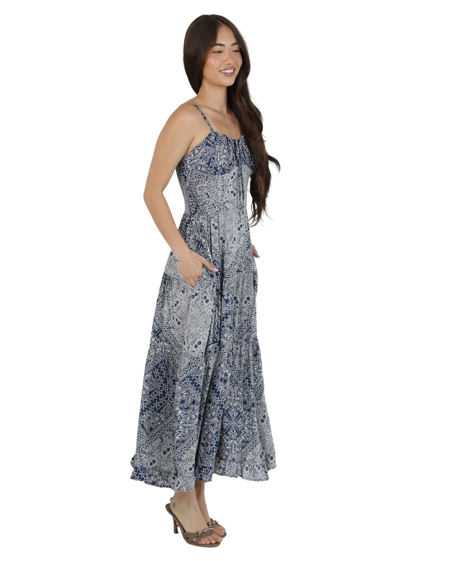 Women's Printed Maxi Dress - C4C84-Aa10-Navy