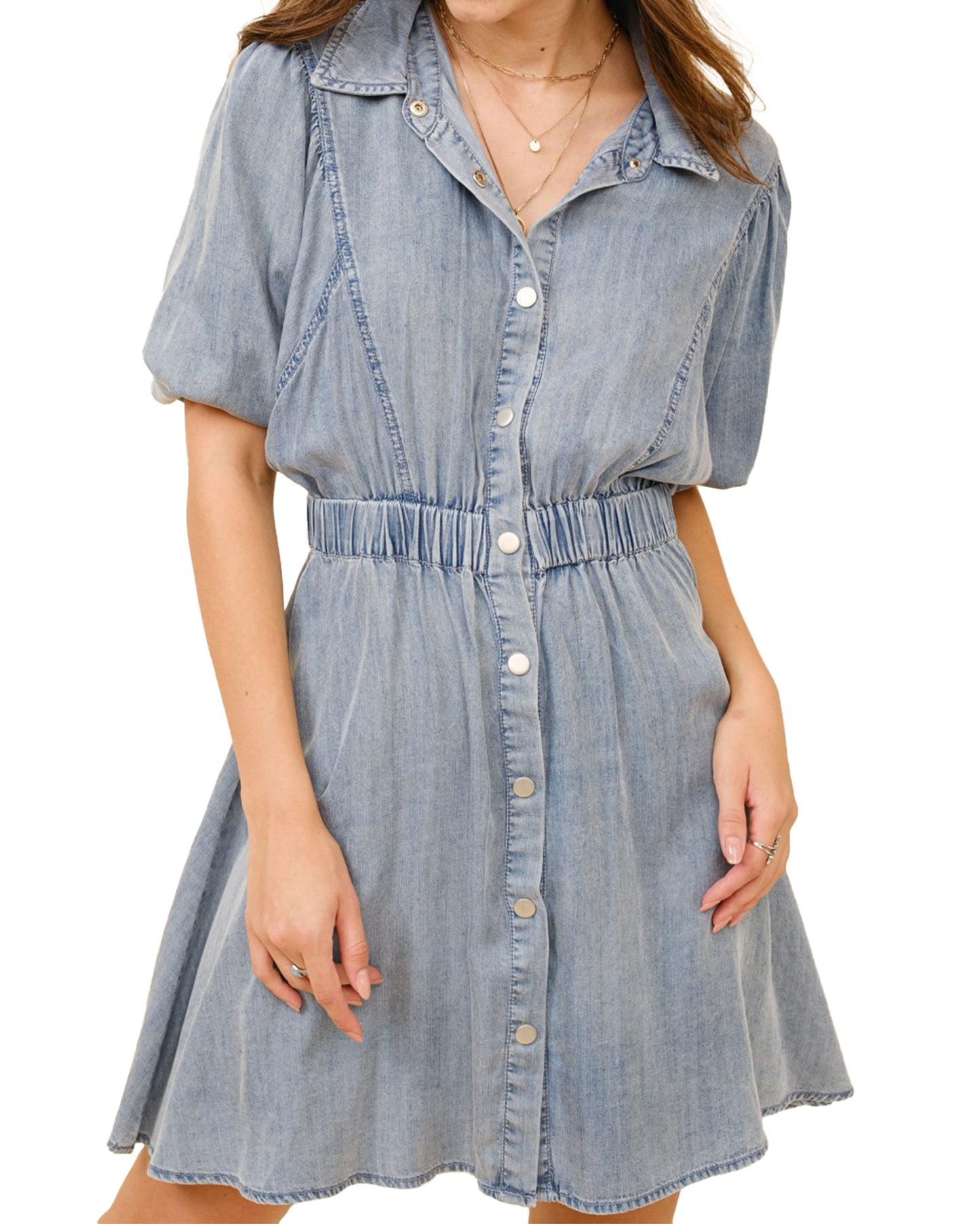 Women's Soft Tencel Snap Up Puff Denim Dress