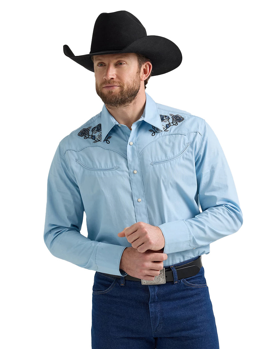 Wrangler Men's Floral Embroidered Long Sleeve Snap Western Shirt Wrangler Men's Floral Embroidered Long Sleeve Snap Western Shirt