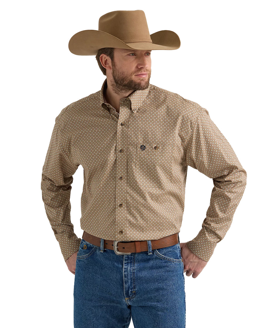 Wrangler Men's George Strait Brown Print Long Sleeve Button Shirt REG Wrangler Men's George Strait Brown Print Long Sleeve Button Shirt REG