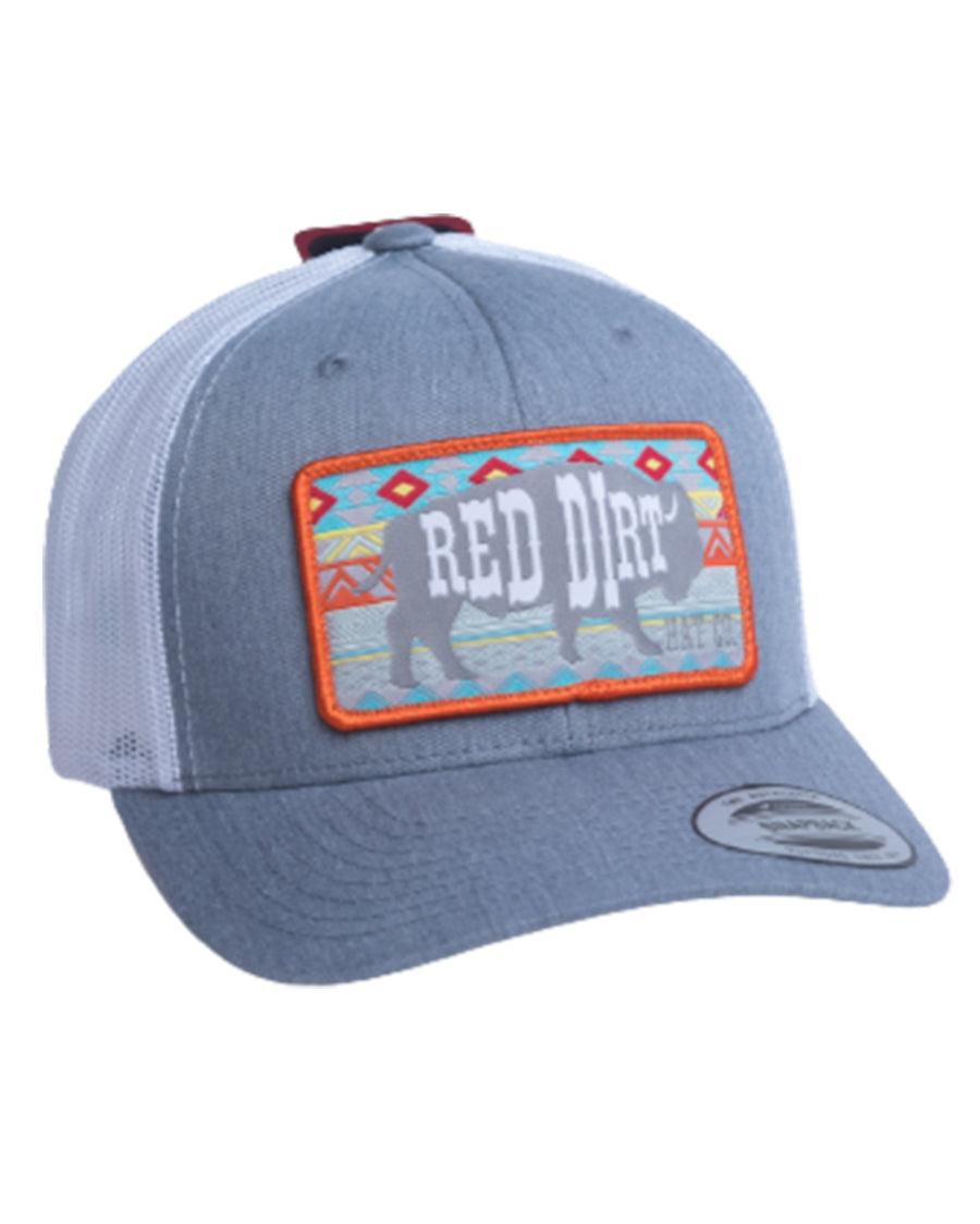Aztec Buffalo Snapback Cap by Red Dirt Hat Company from Skip’s Western Outfitters | RDH-RDHC-21-OSFA-HEATHER-GREY/WHITE