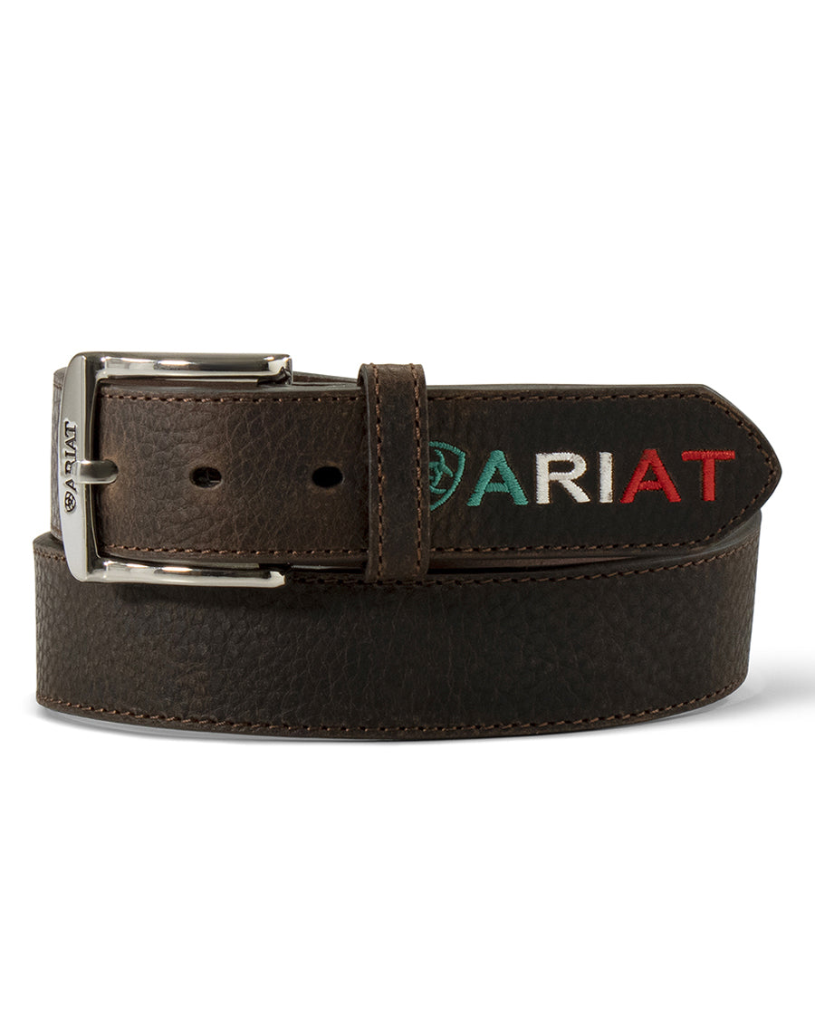 Men's Mexico Logo Belt by Ariat Accessories from Skip’s Western Outfitters | MFW-A10389282-32-BRN