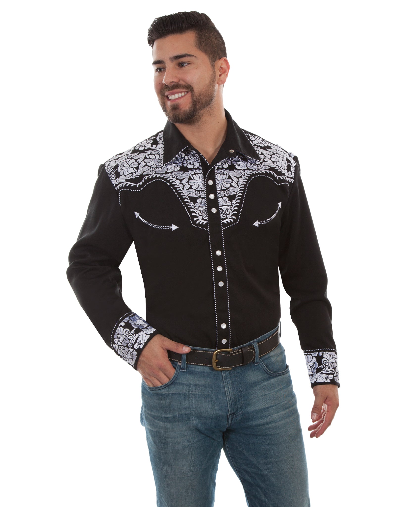 Floral Embroidery Mens Western Shirts Embroidered Men's Floral