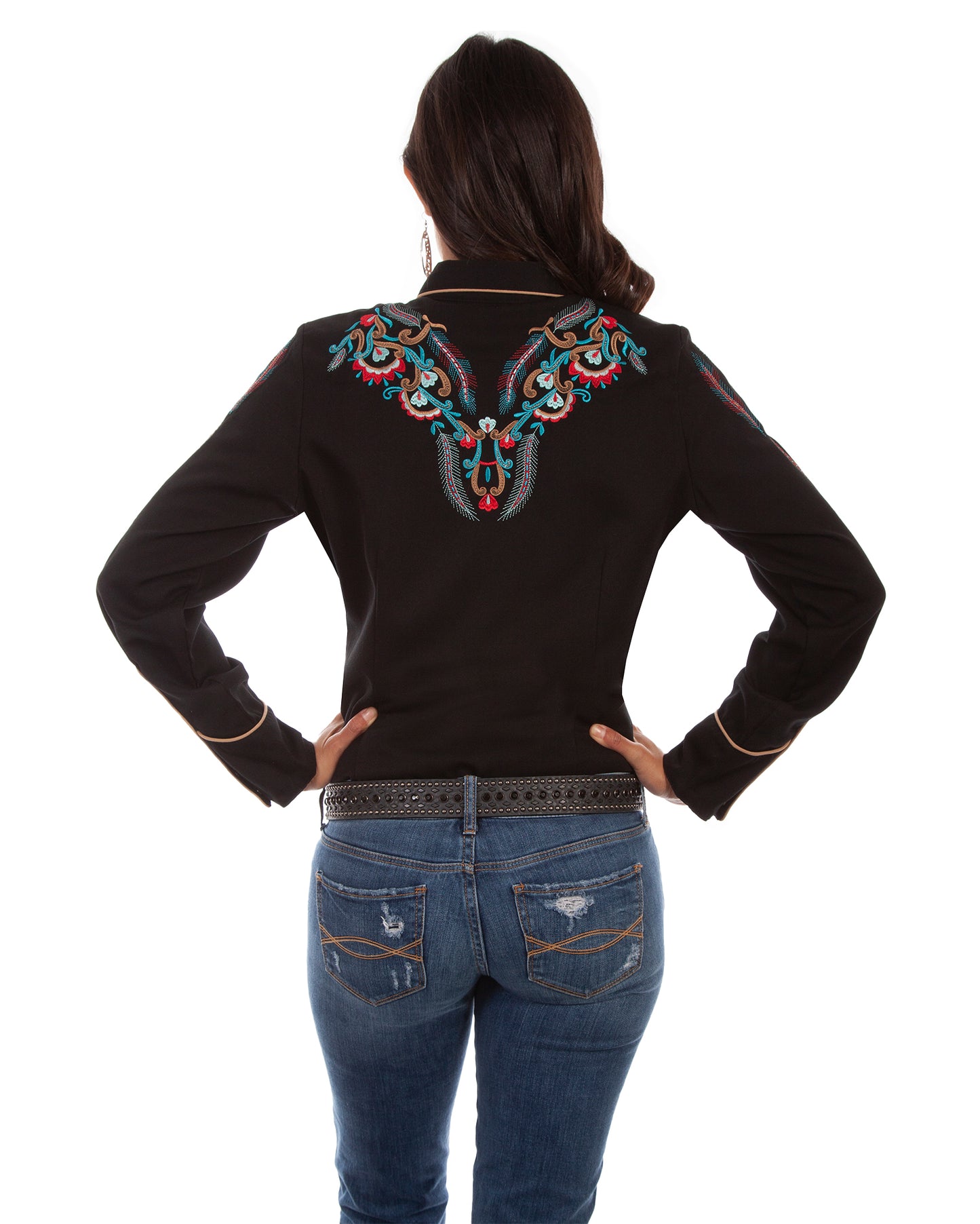 Women's Floral & Feather Embroidered Blouse