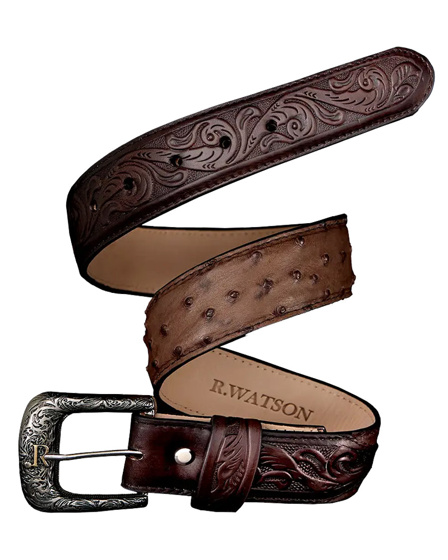 Men's Kango Tobac Full Quill Ostrich Belt by R Watson from Skip’s Western Outfitters | RWA-RWB2312-32-KANGO-TOBAC/KANGO-TOBAC