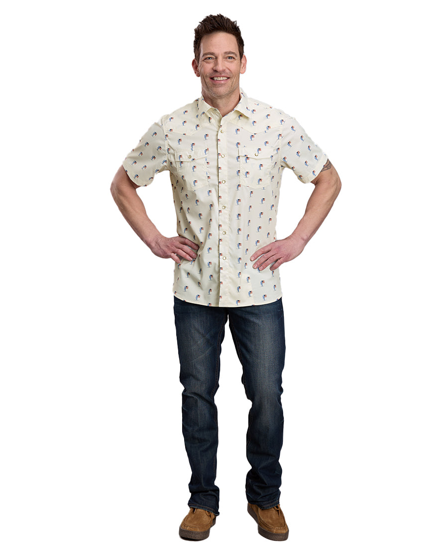 Men's Cactus Flag Snap Performance Western Shirt - 03-002-0124-1300 Wh