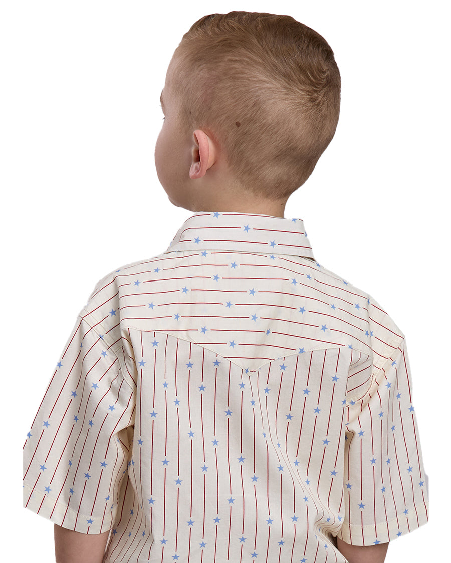 Boys' Stars & Stripes Print Western Snap Shirt - 03-031-0068-1302 Wh