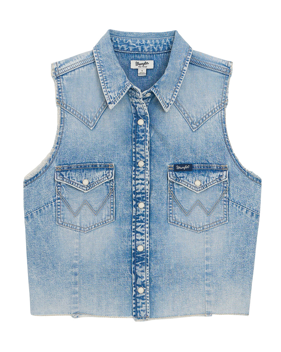 Women's Retro® Punchy Sleeveless Denim Snap Shirt - 112379492