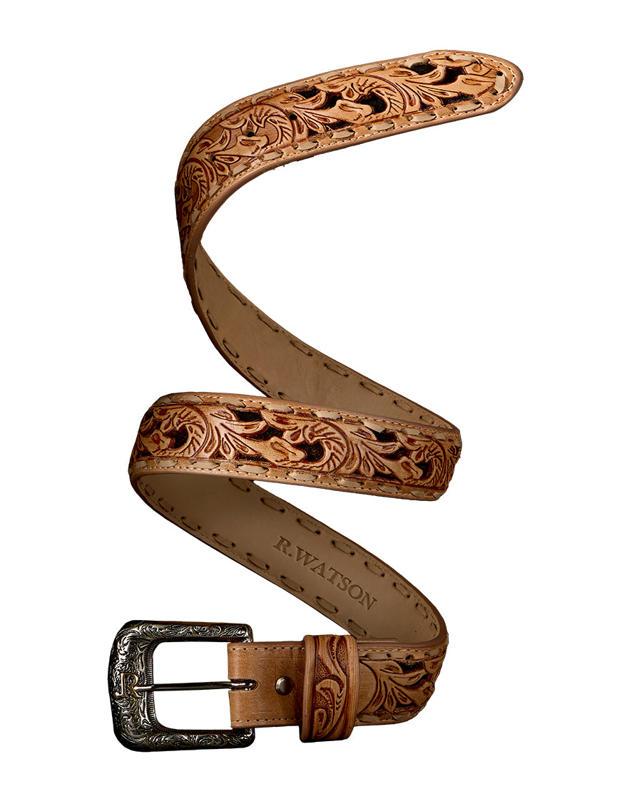 Men's Roughout Underlay Belt by R Watson from Skip’s Western Outfitters | RWA-RWB2351-32-BLACK/NATURAL