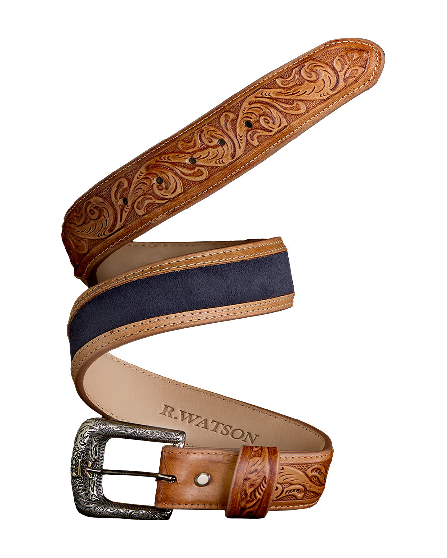 Men's Navy Roughout Belt by R Watson from Skip’s Western Outfitters | RWA-RWB2322-32-NAVY/NATURAL