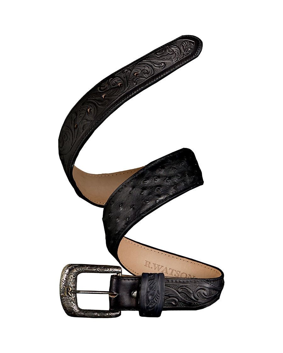 Men's Black Full Quill Ostrich Belt by R Watson from Skip’s Western Outfitters | RWA-RWB2311-32-BLACK/BLACK