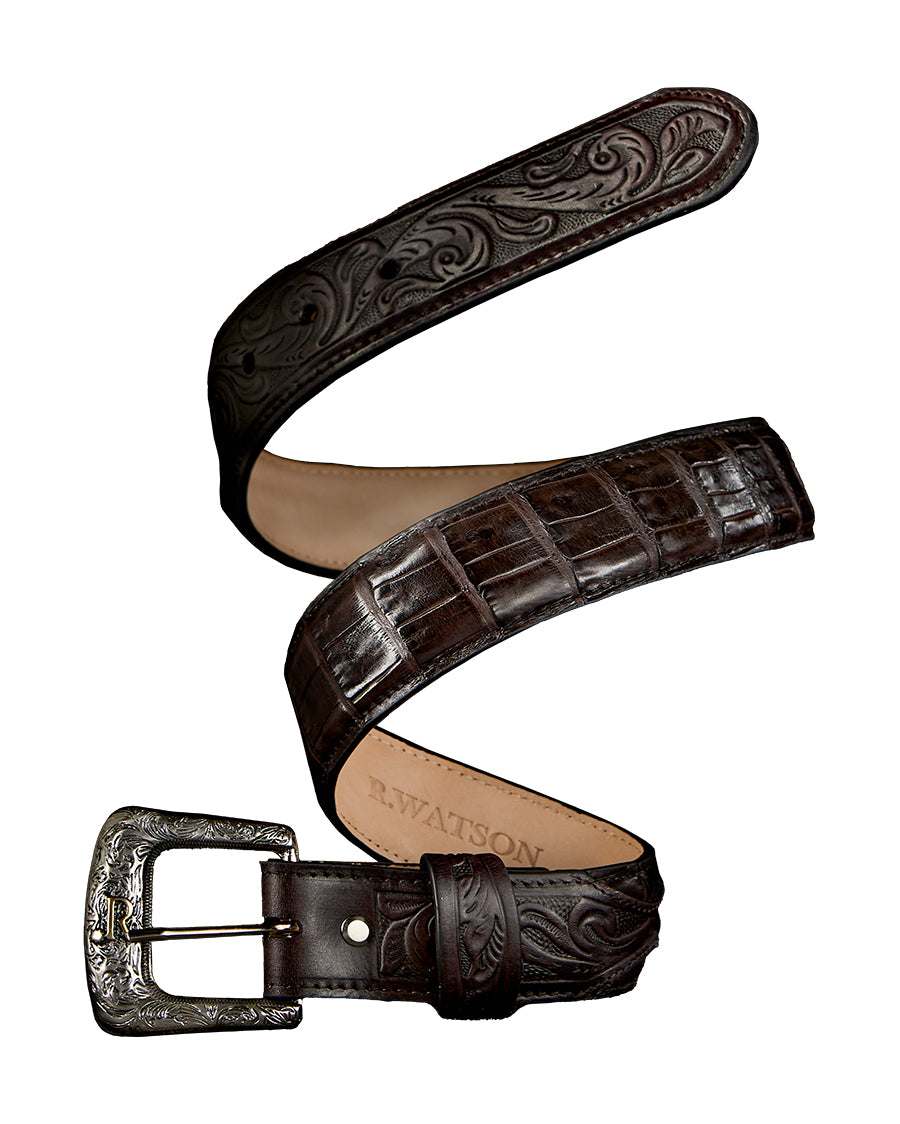 Men's Chocolate Glazed Caiman Belt by R Watson from Skip’s Western Outfitters | RWA-RWB2307-32-CHOCOLATE/CHOCOLATE