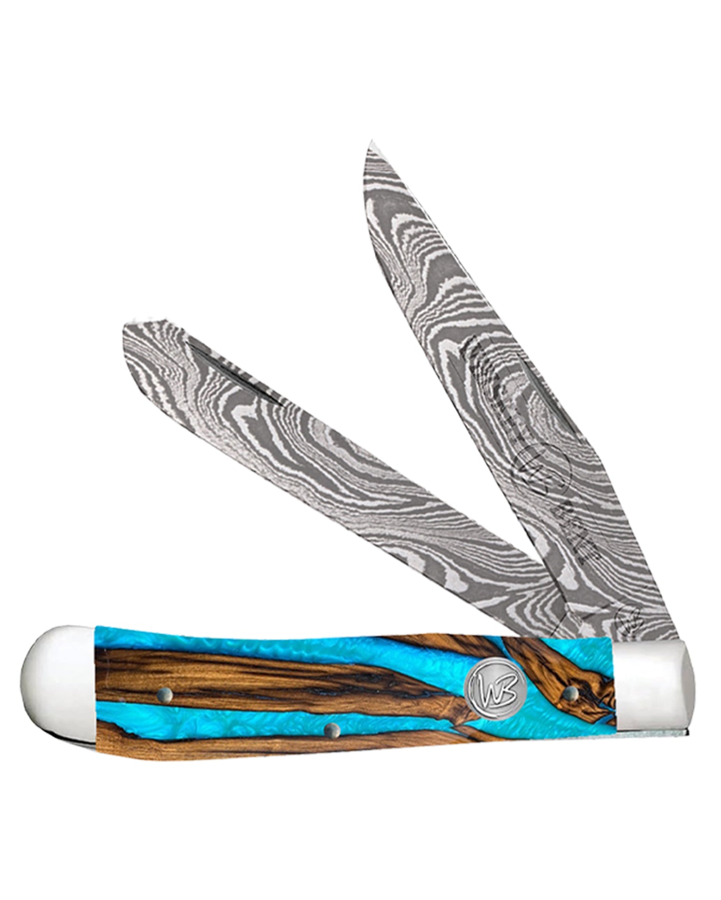Spring Branch Acrylic Damascus Trapper Knife - Wb11-60