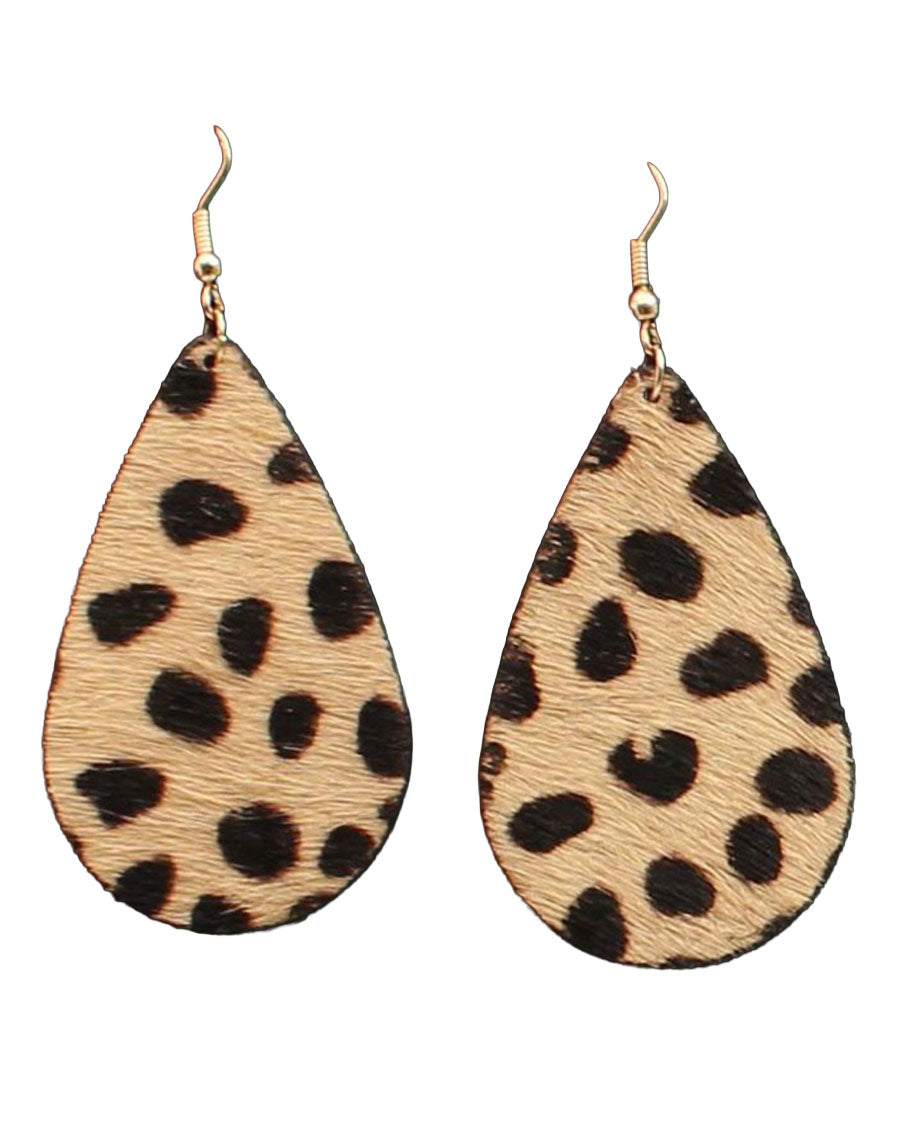 Cheetah Print Hair On Teardrop Earrings - De0475lp