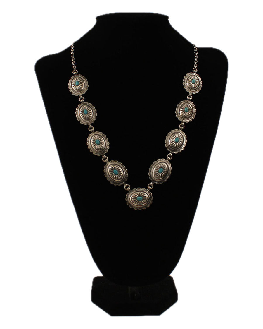 Oval Turquoise Stone Concho Necklace - Dn0478sbtq
