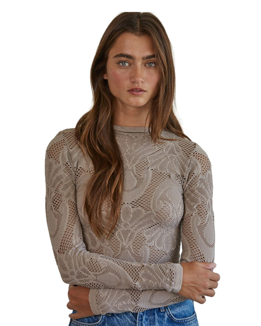 Women's Knit Seamless Jacquard Mock Neck Long Sleeve Top - S1228-Ash-Mauve