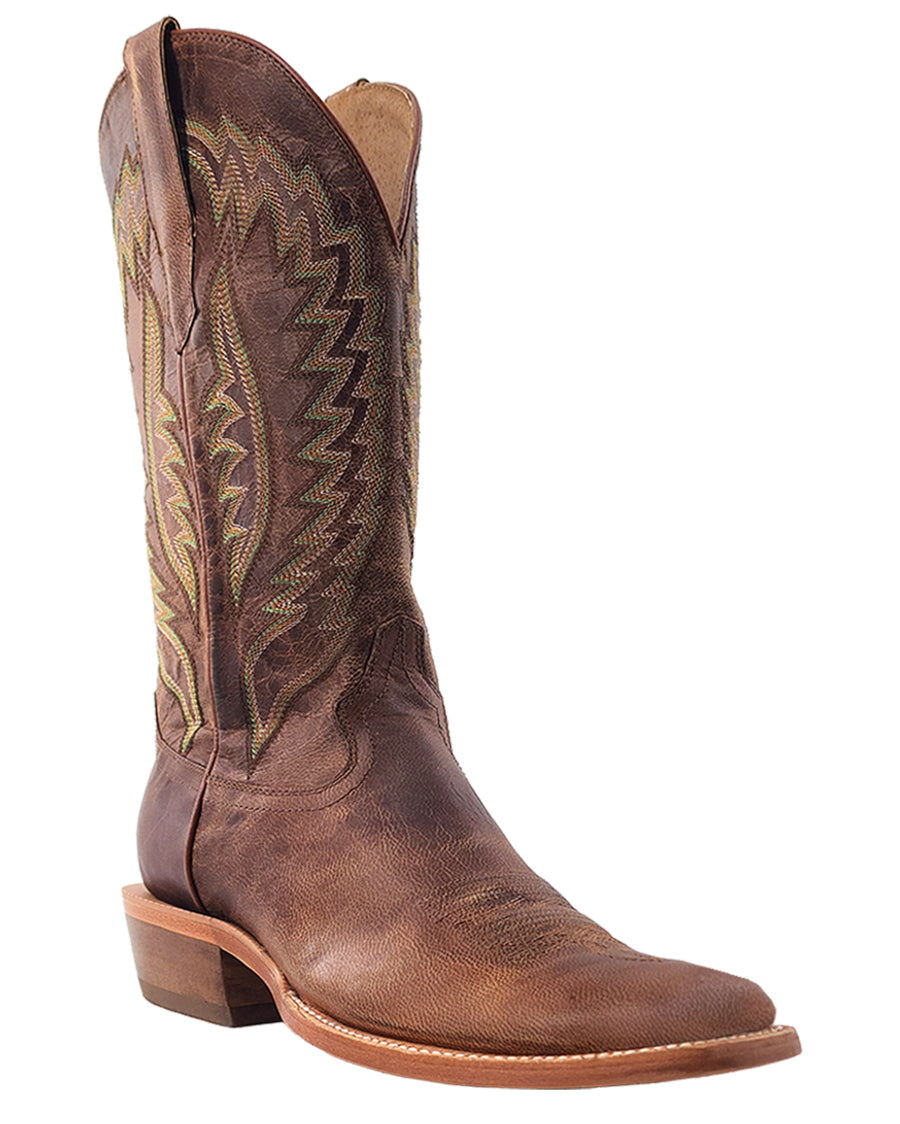 Men's RW Ranch Mad Brown Cowhide & Mad Brown Goat Wide Square Toe Western Boots - Wr0001-2
