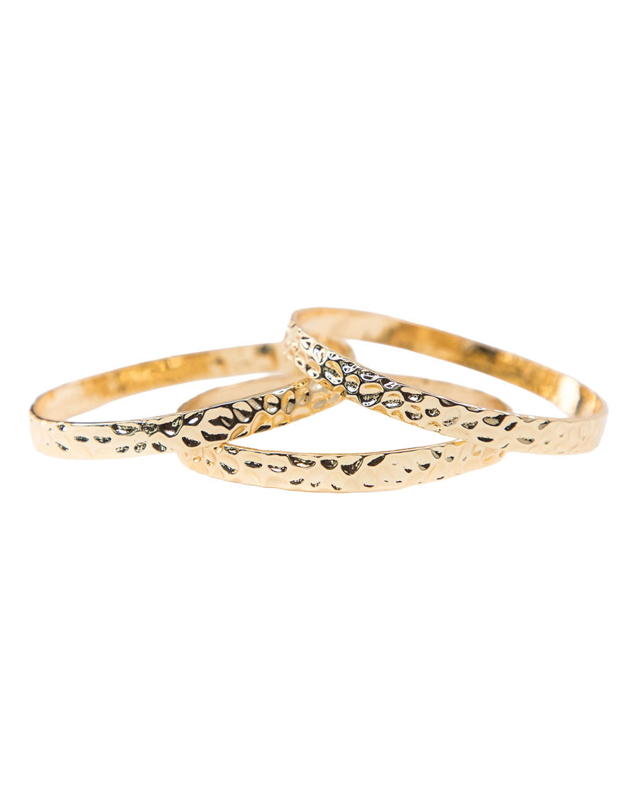 Women's 18K Gold Plated Set Of 3 Hammered Bangles - Wc-Br04G