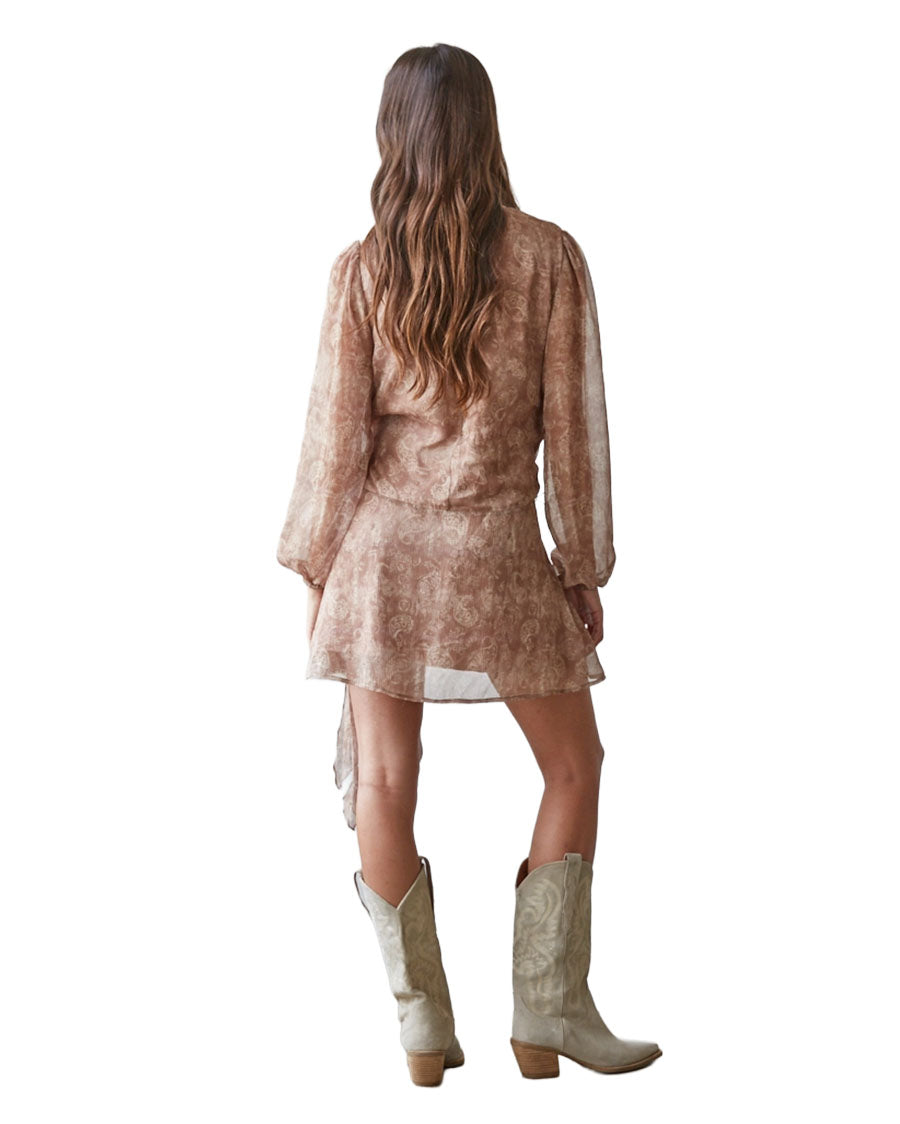Women's Woven Paisley Print Wrap Mini Dress - L10218-Rose-Taupe