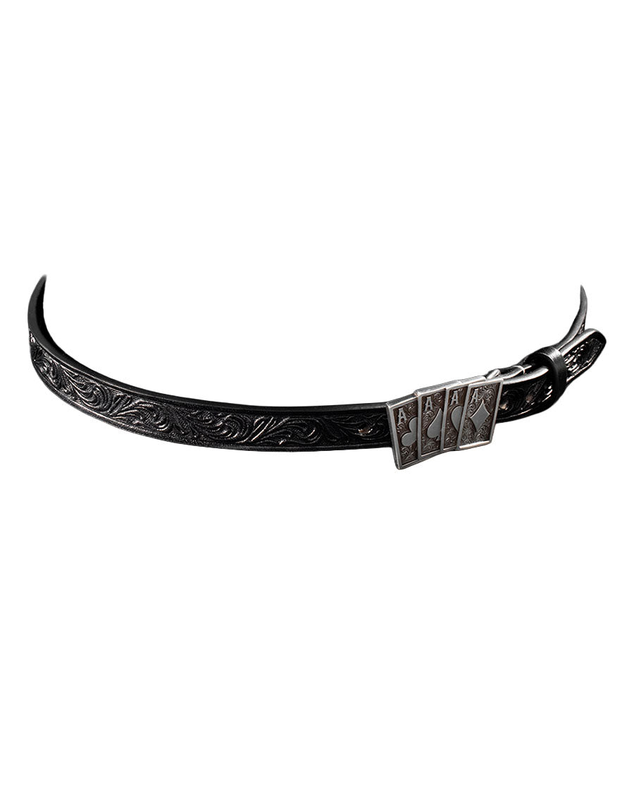 Floral Embossed Ace Card Buckle Hatband - D740003801