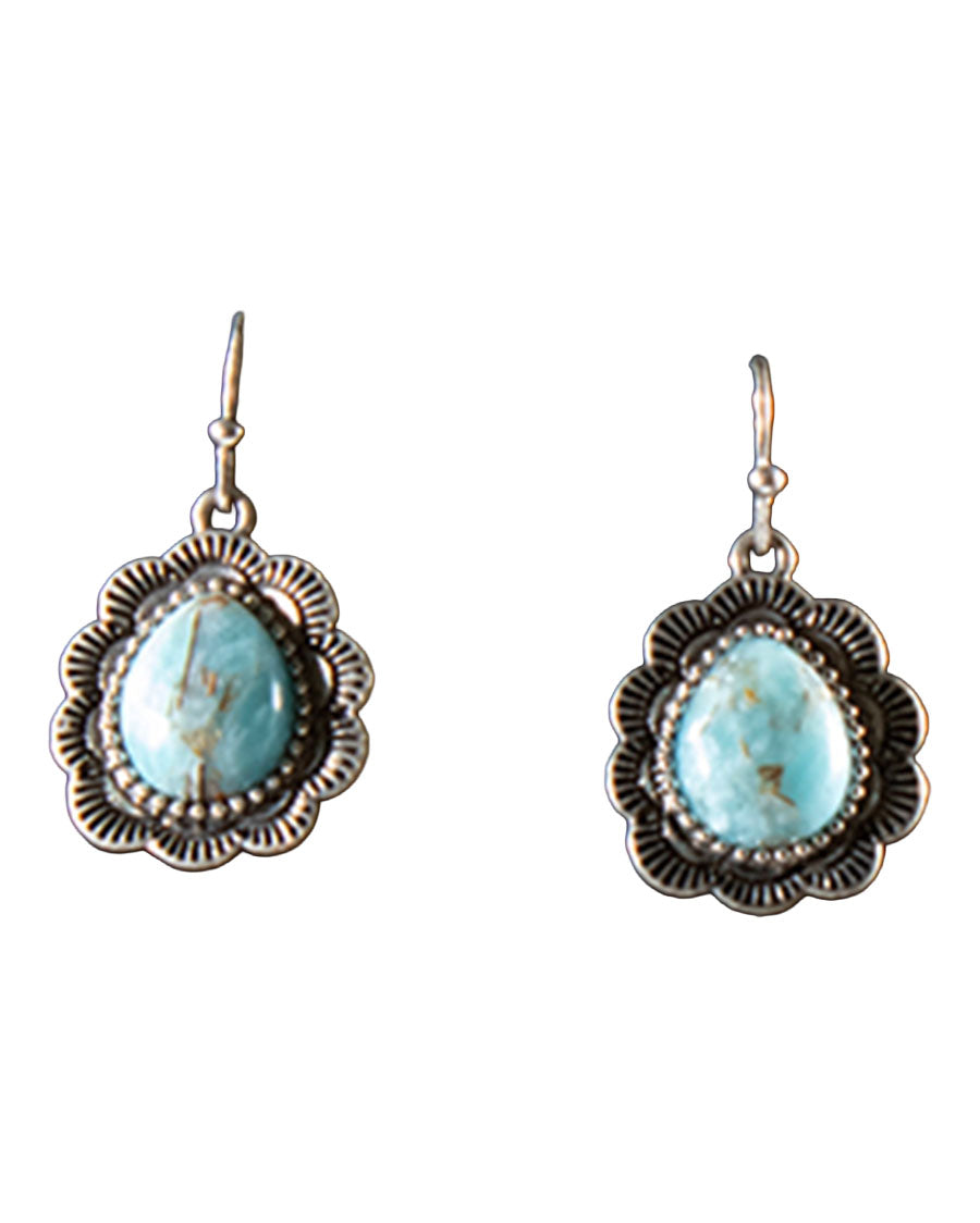 Women's Boho Matte Turquoise and Black Stone Necklace and Earrings Set - D450021971