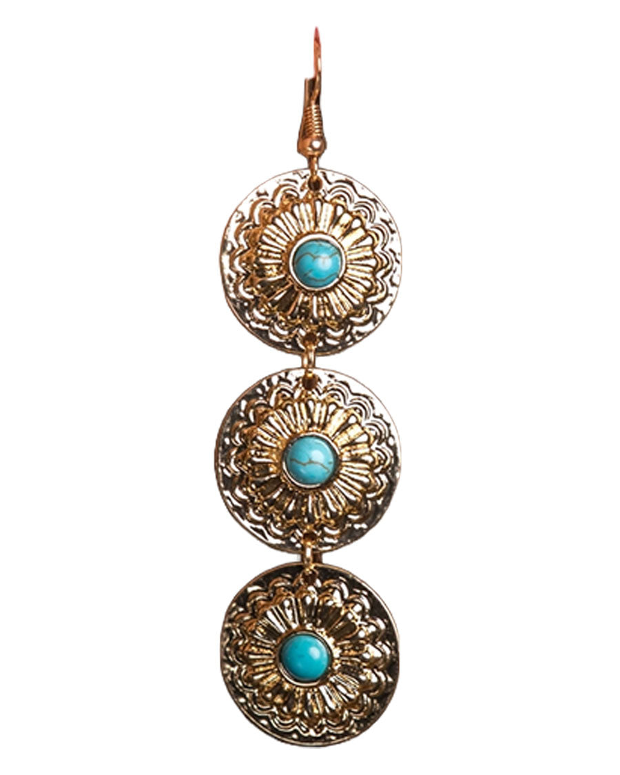 Women's Gold And Turquoise 3 Tier Concho Earrings - E777G