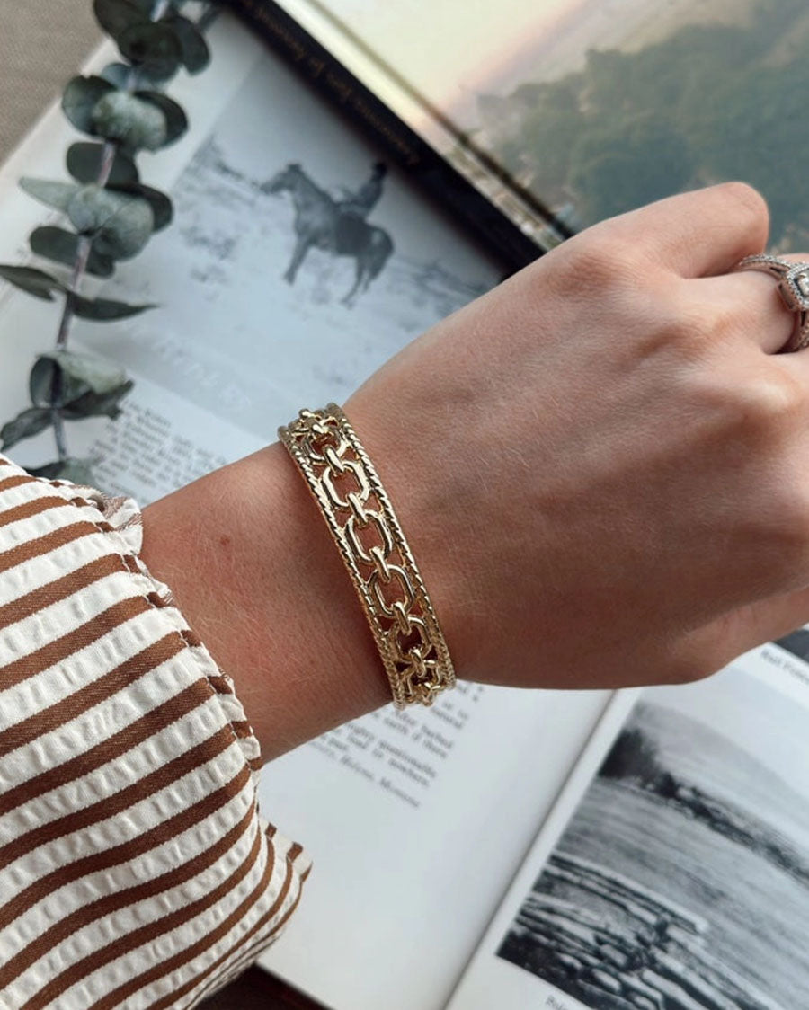 Women's 18K Gold Plated Rope And Chain Cuff Bracelet - Wc-Br03G
