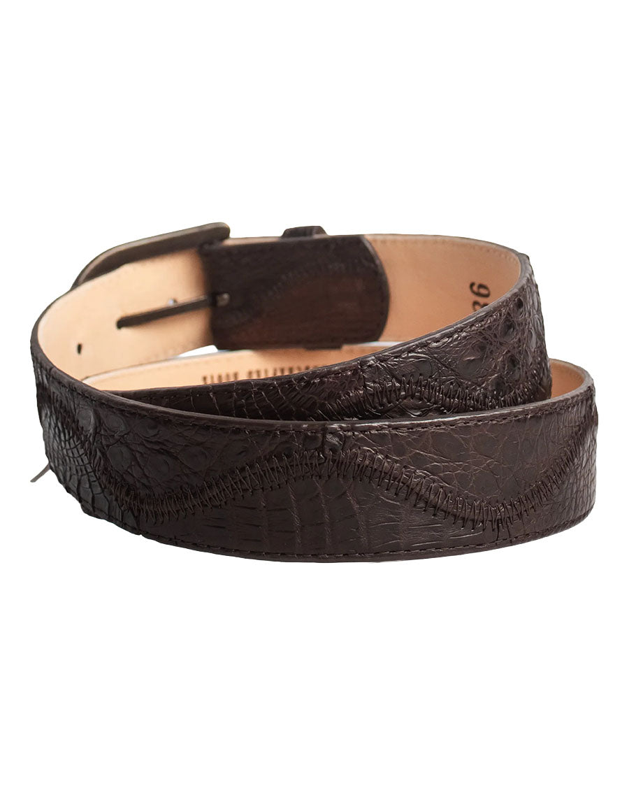 Men's Chocolate Caiman Embroidery & Patchwork Waves Belt - Cb301