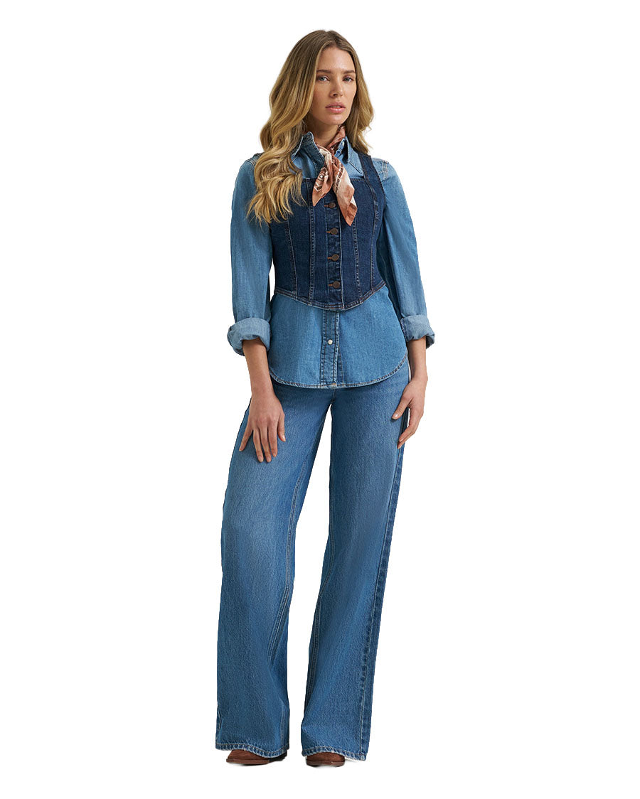 Women's Retro Americana Denim Bustier Vest - 112385709