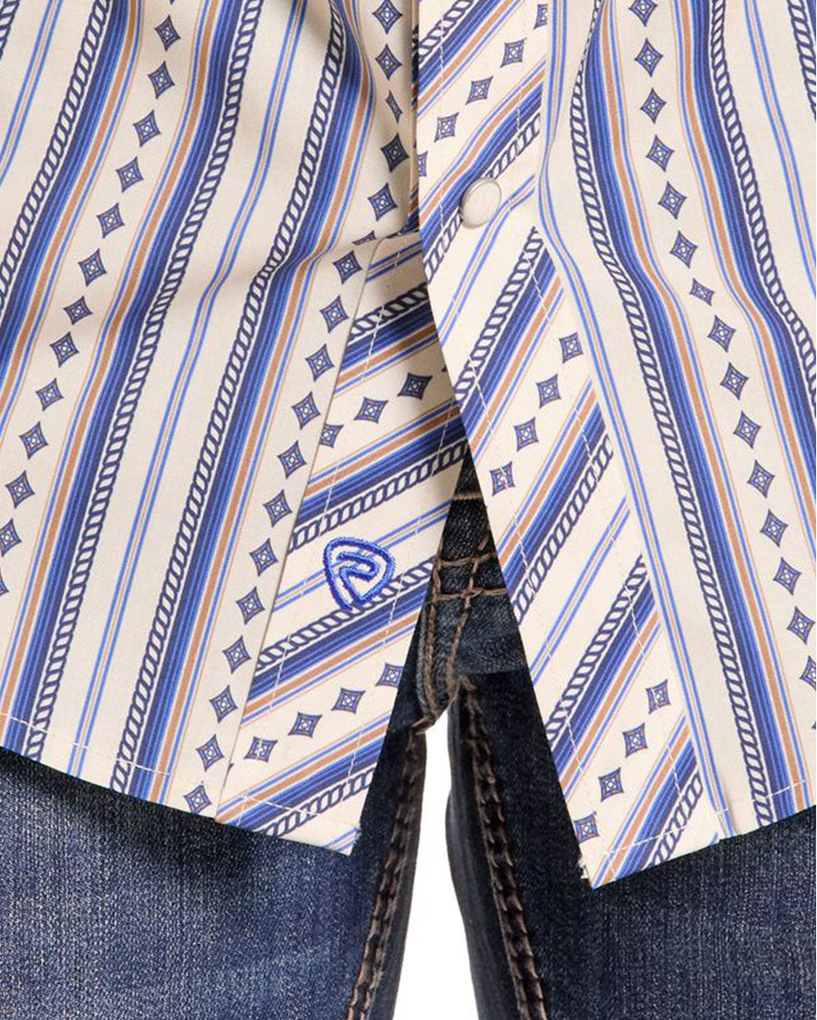 Men's Long Sleeve Stripe Diamond Print Snap Western Shirt - Bmn2S10103-46
