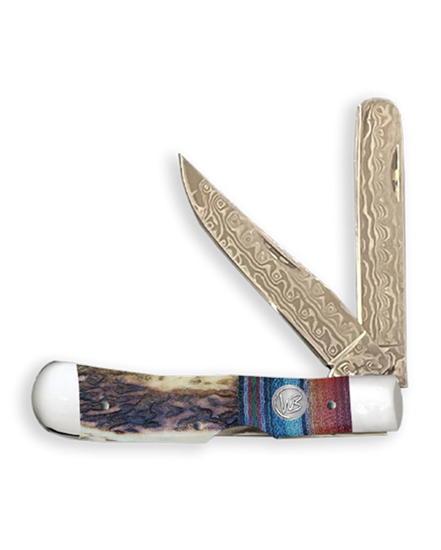 Bandito G10 Bone Damascus Trapper Bullcutter Knife - Wb45-75 by Whiskey Bent Knives from Skip’s Western Outfitters | WBK-WB45-75-BANDITO