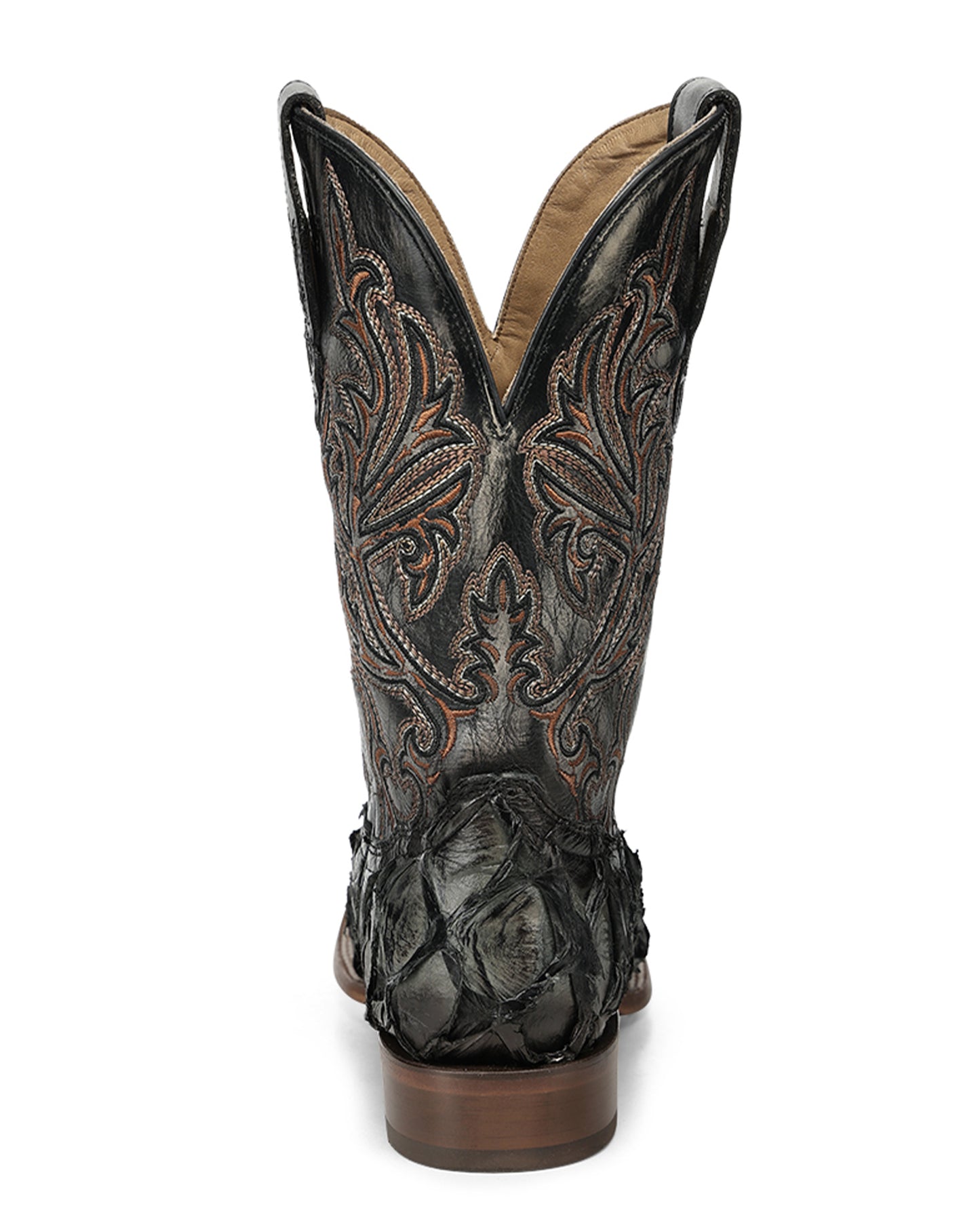 Men's Olive Green Pirarucu Embroidery Wide Square Toe Western Boots - A5055