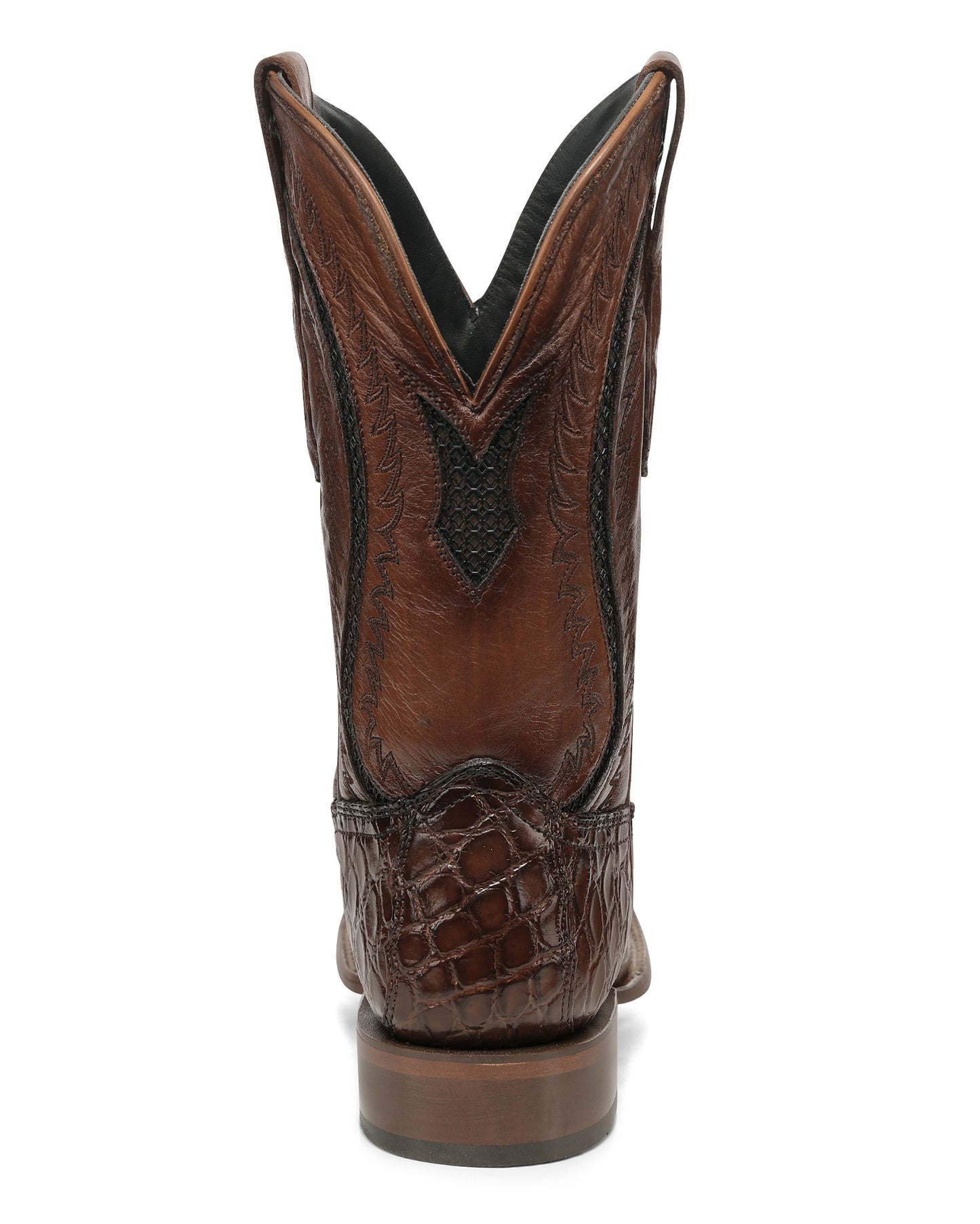 Men's Honey Alligator Inlay & Embroidery Wide Square Toe Western Boots - A5119