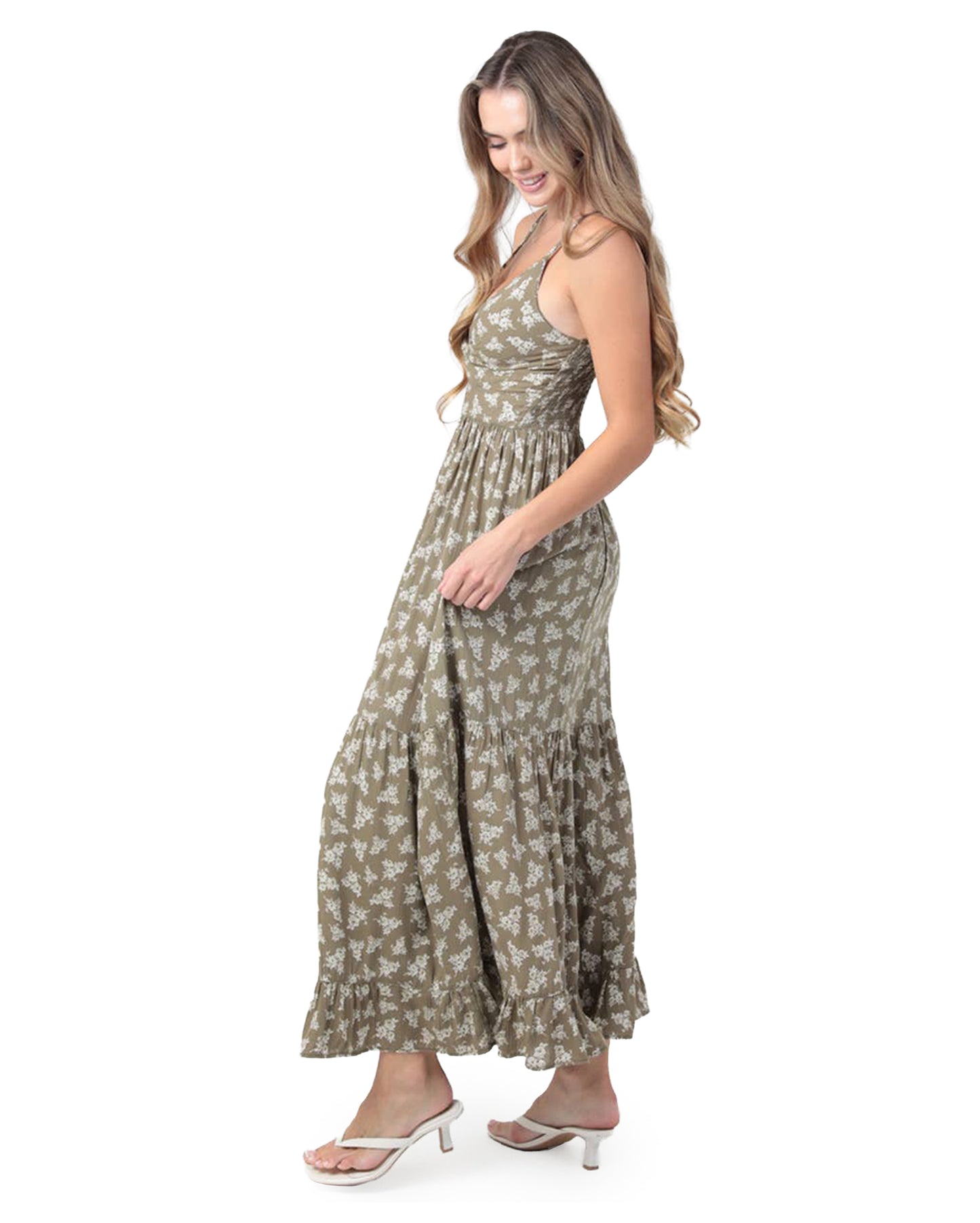 Women's Twist Front Floral Maxi Dress - F4F50-Wb14-Green