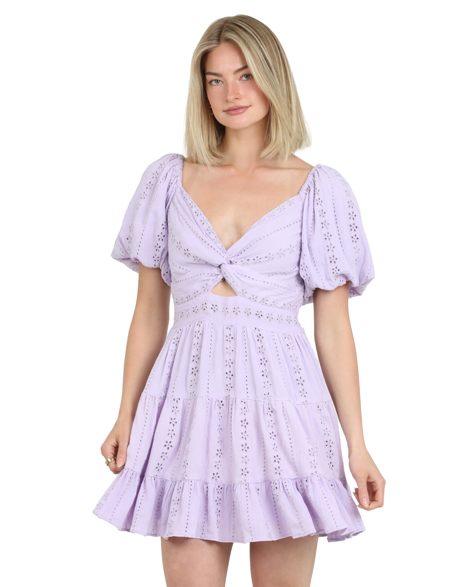 purple eyelet dress Placed Eyelet Fit & Flare Shirtdress