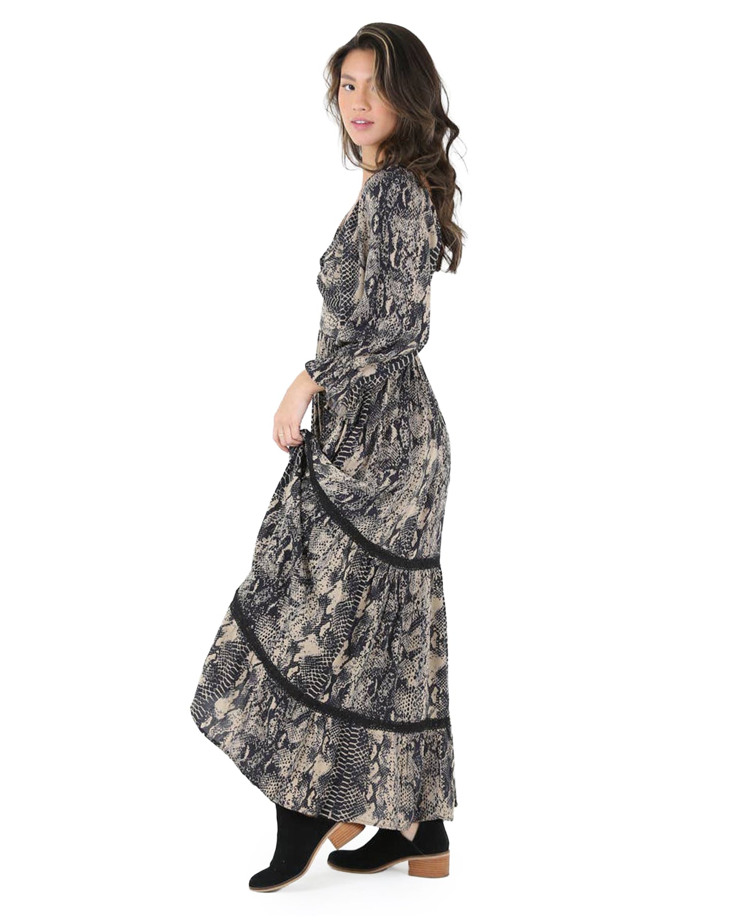 Women's Twist Front Peek A Boo Snake Print Maxi Dress - C4422-W779-Snake