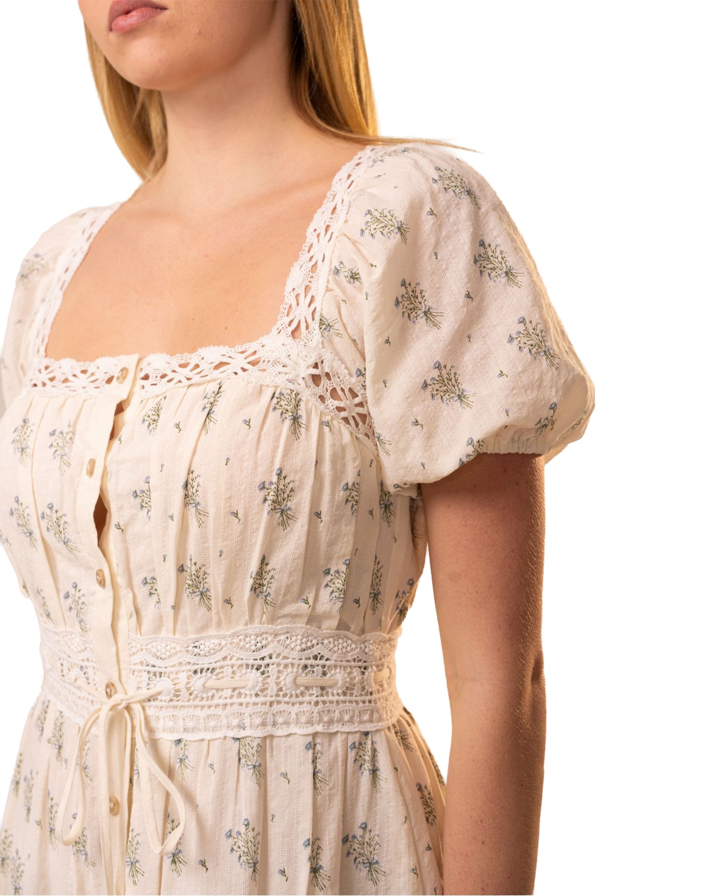 Squared Neck Lace Trim Midi Dress - 95890D-CREAM-SKY-BLUE