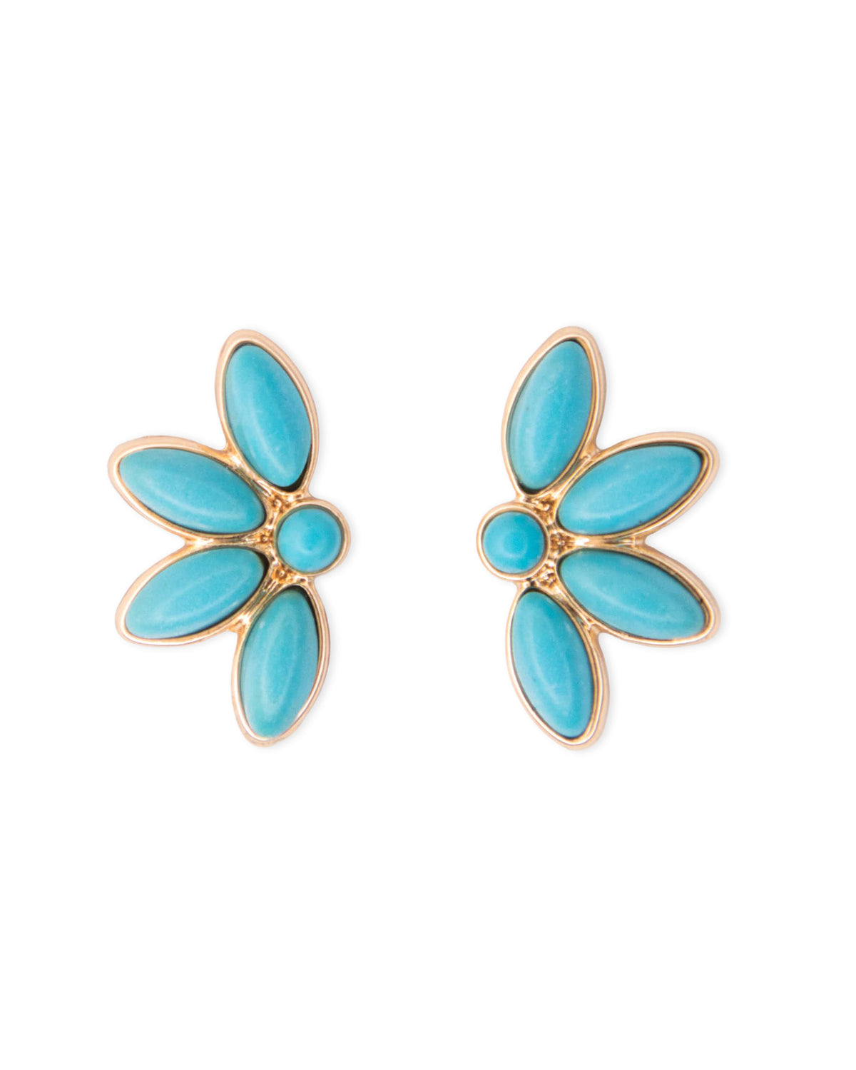 Women's 1" Dainty Half Flower Turquoise Post Earring - E1417G