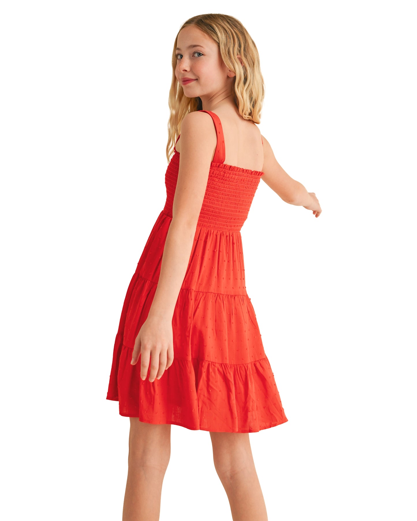 Tween Kids Girls Smocked Tiered Dress - Kd2680Rd